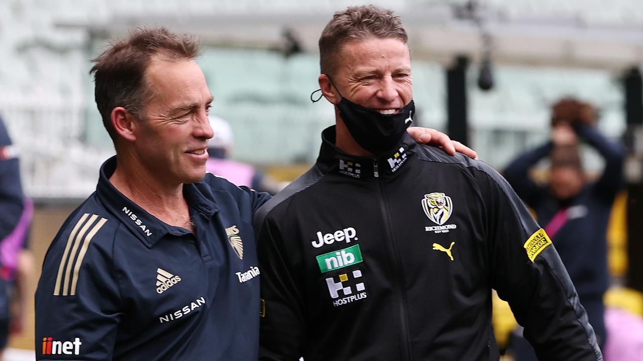 Alastair Clarkson shakes hands with opponent Damien Hardwick. Picture: Michael Klein