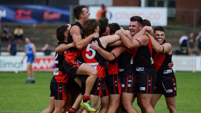 Gullies celebrate after winning the 2018 division one flag. Picture: Brenton Edwards