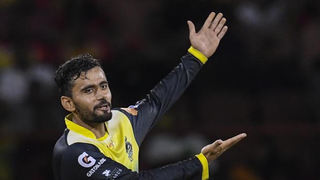 Spinner Zahir Khan celebrates a wicket during the recent Caribbean Premier League season.