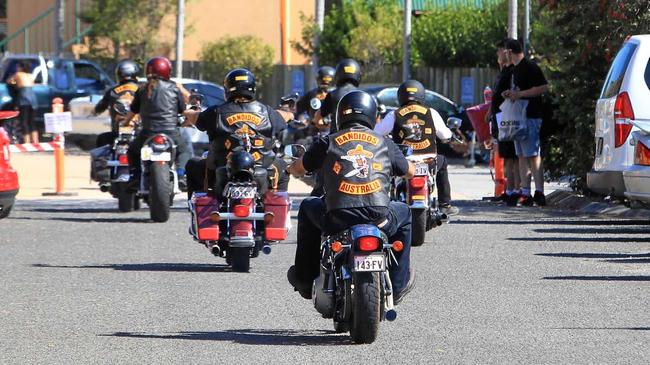 The Bandidos Motorcycle Gang arrive at Caloundra and are welcomed by a strong show of Police. Photo: Cade Mooney / Sunshine Coast Daily. Picture: Cade Mooney