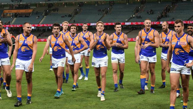 Several West Coast players were stuck in a lift before their victory over St Kilda. Picture: AAP Image/David Crosling. 