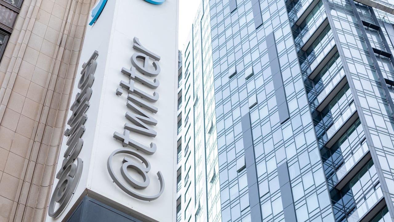 The Twitter sign seen at their headquarters in San Francisco, California. Picture: Constanza Hevia/AFP