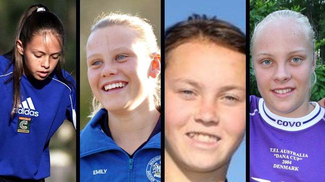 Matildas players Kyah Simon, Emily van Egmond, Caitlin Foord and Tameka Yallop as juniors. Picture: Supplied