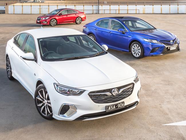 Photo of comparison test between 2018 Holden Commodore, Toyota Camry and Subaru Liberty. Taken by Thomas Wielecki.