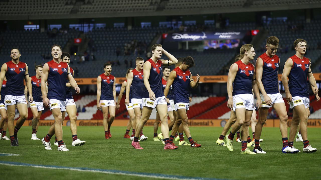 Melbourne lost to the Western Bulldogs in the AAMI Community Series. Picture: Daniel Pockett
