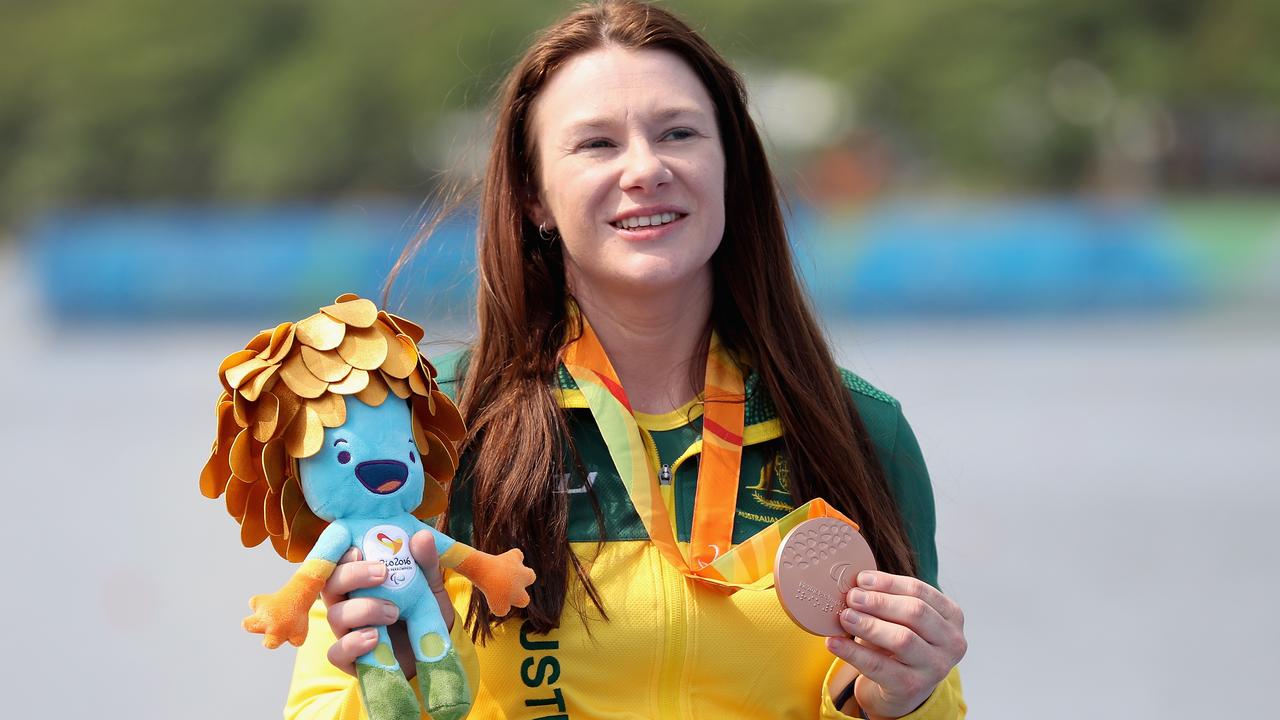 15: Susan Seipel of Australia poses on the podium after finishing third in the women's KL2 final at the Rio 2016 Paralympic Games. Pictured: Matthew Stockman/Getty Images)