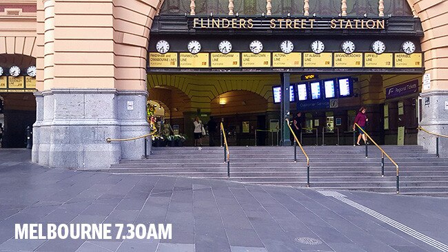 Flinders St Station was deserted before 7.30am this morning. Picture: Claire Heaney