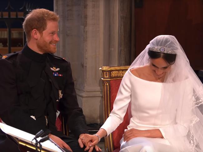 Even the royal couple couldn’t keep a giggle in. Picture: BBC