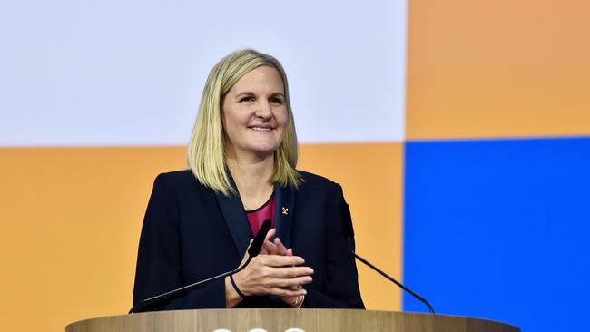 Kirsty Coventry reacts as she delivers a speech after being elected as the new IOC President. Picture: Milos Bicanski/Getty Images