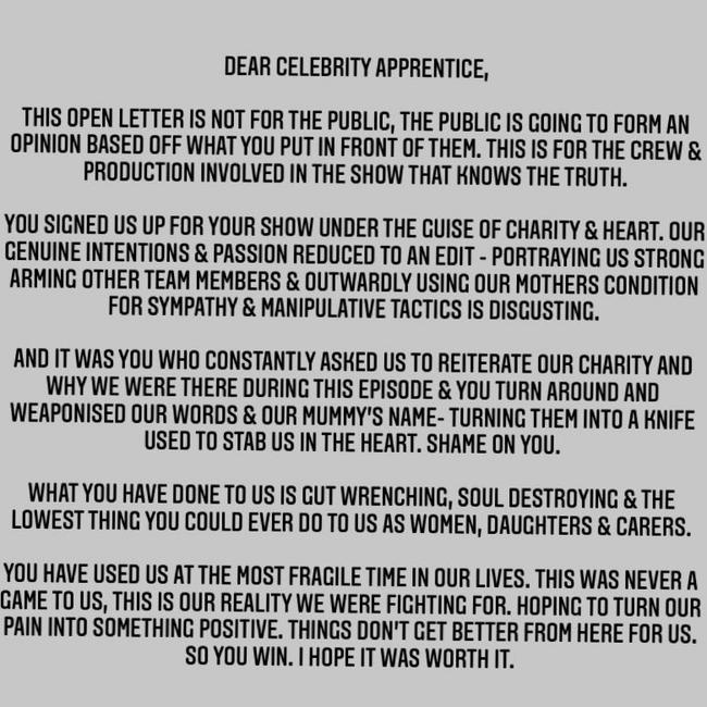 The Veronicas’ open letter to Celebrity Apprentice.