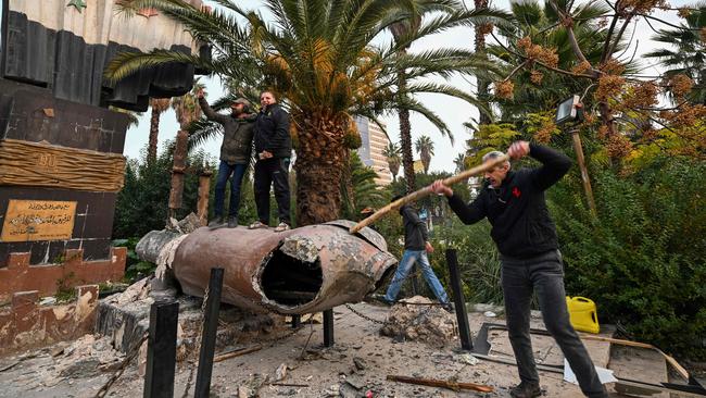 A toppled statue of Syria’s late president Hafez al-Assad in Damascus. Picture: AFP