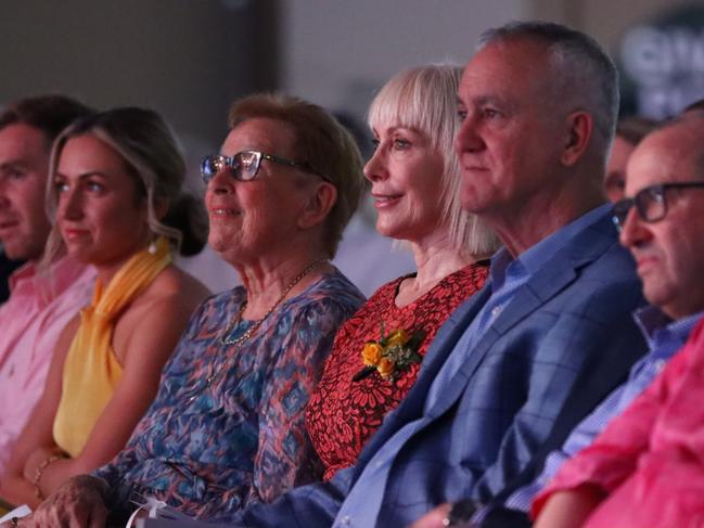 Paris (left) and Suzie Lightfoot (third from right) at Daniel Lightfoot's tribute service. Picture: David Clark