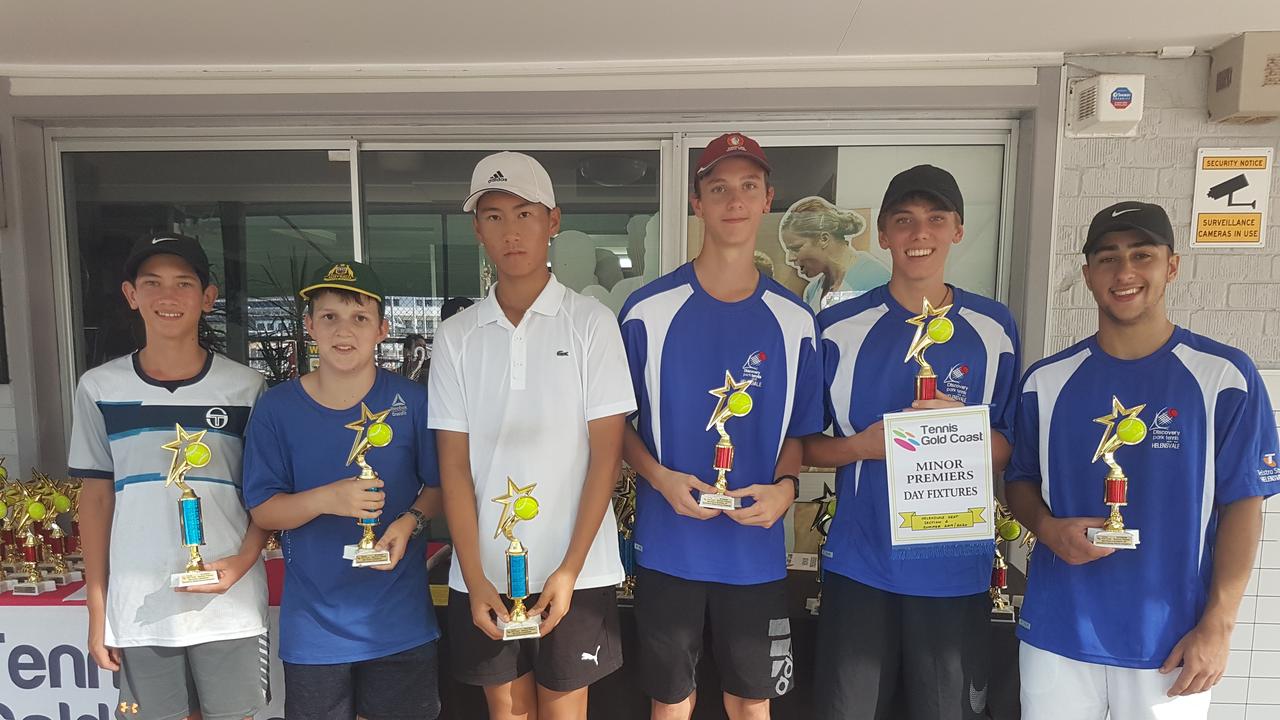 Gold Coast tennis finals. S2 - Shane Heginbothan, Sam McConaghy, Roy Hwang (Tennis Plus Attackers) &amp; Lachlan Cassidy, Dominic Wilks, Tomas Abreu (Helensvale Heat)