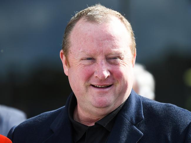 Wayne Hawkes after Skywolf won  the Ladbroke It! Handicap at Ladbrokes Park Hillside Racecourse on April 30, 2022 in Springvale, Australia. (Pat Scala/Racing Photos via Getty Images)