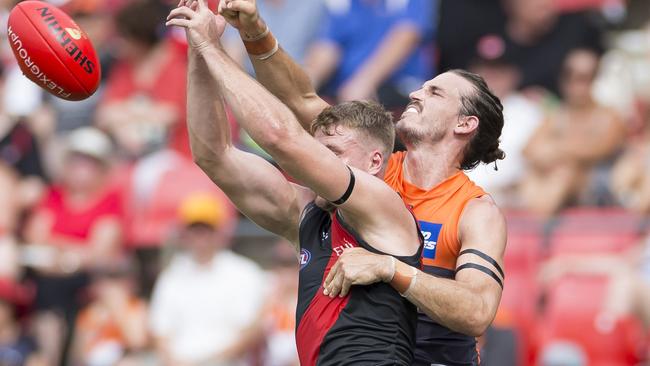 Phil Davis and the Giants didn't give Jake Stringer an inch. Pic: AAP