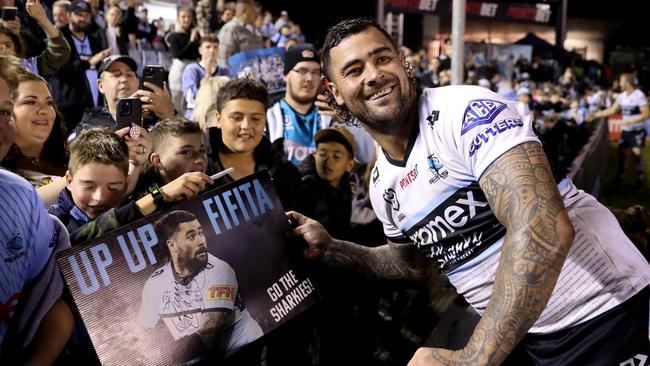 Andrew Fifita celebrates with fans after the match. Picture: Brendon Thorne/Getty Images