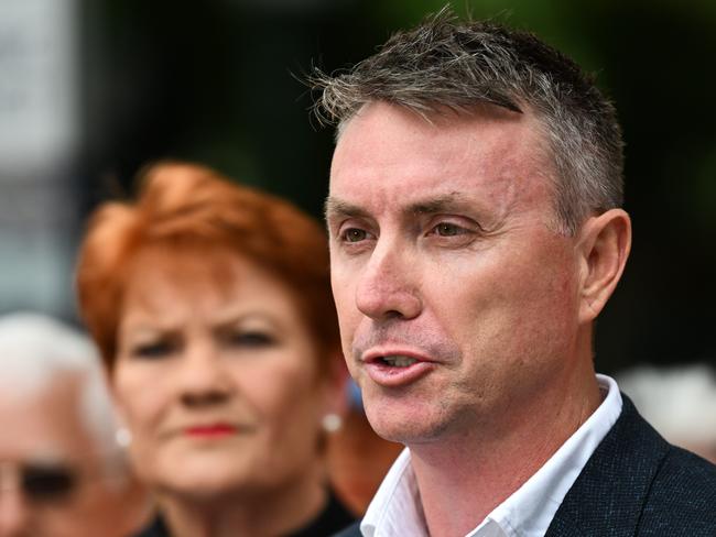 BRISBANE, AUSTRALIA - NewsWire Photos - OCTOBER 2, 2024.One Nation leader Senator Pauline Hanson and the partyâs Queensland leader James Ashby attend a press conference to declare their preferences in the upcoming state election, outside Parliament House in Brisbane.Picture: Dan Peled / NewsWire