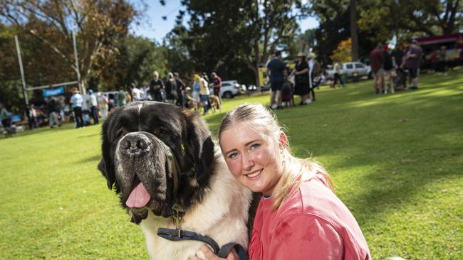 Lilly Corkill with Nelson her St Bernard before Toowoomba's Million Paws Walk at Queens Park, Sunday, May 26, 2024. Picture: Kevin Farmer