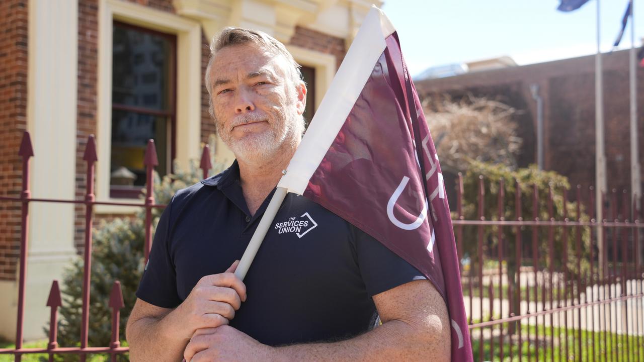 The Services Union members and indoor Toowoomba Regional Council workers hold a rally outside City Hall to protest current protracted EBA negotiations. TSU organiser John Denny.