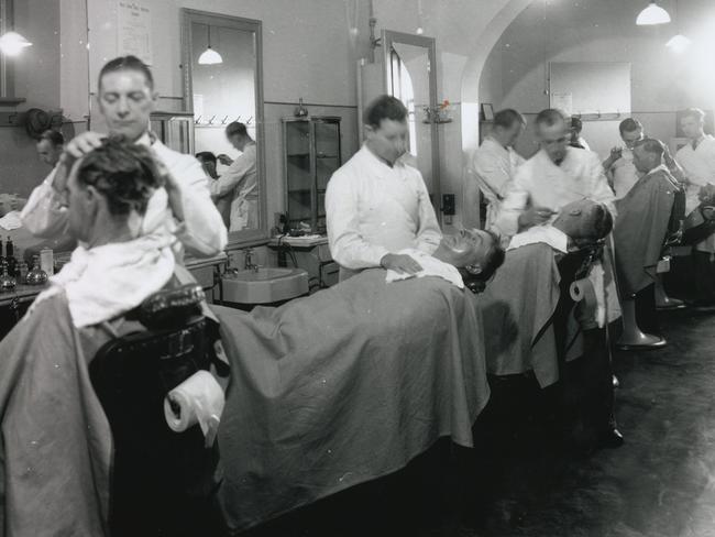 Barbers at Spehr’s men’s hairdressing shop in Mount Gambier, 1950. Source: Arthur Studios, State Library of SA BRG347-6779