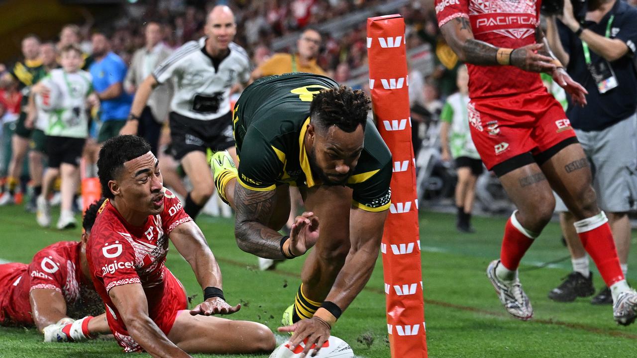 Tonga was held scoreless by the Kangaroos but have had two weeks to work on their combinations. Picture: Bradley Kanaris/Getty Images