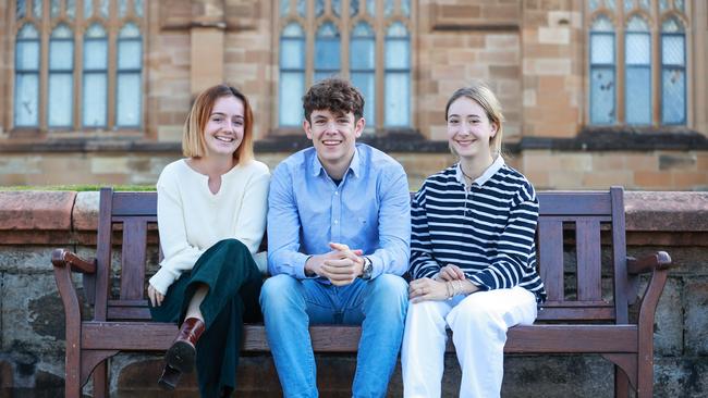 Uni students Eleonore Purvis, Armand Larche and Charlotte Geoffroy. Armand and Eleonore see Club 77’s rules as overregulation – especially when Sydney’s clubs feel safer than those in Paris. Picture: Justin Lloyd.