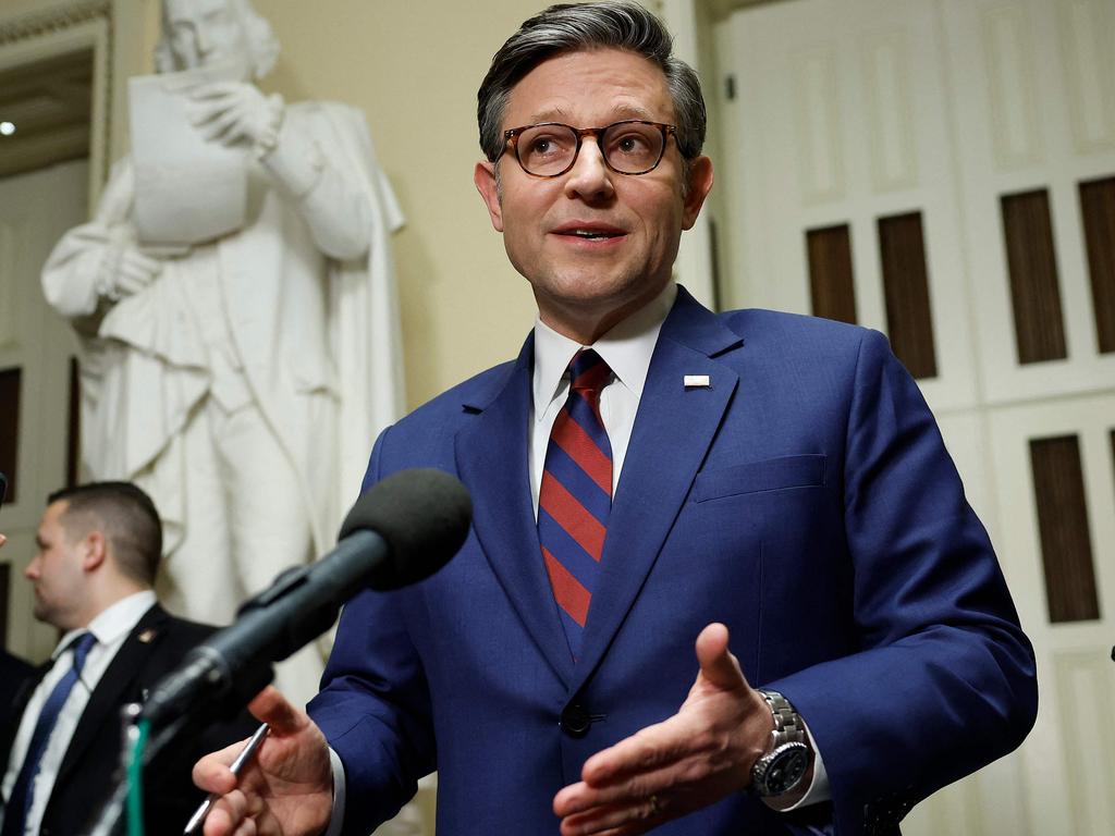 US Speaker of the House Mike Johnson speaks to reporters outside of the House Chambers in the US Capitol on December 19. Picture: Kevin Dietsch/Getty Images/AFP