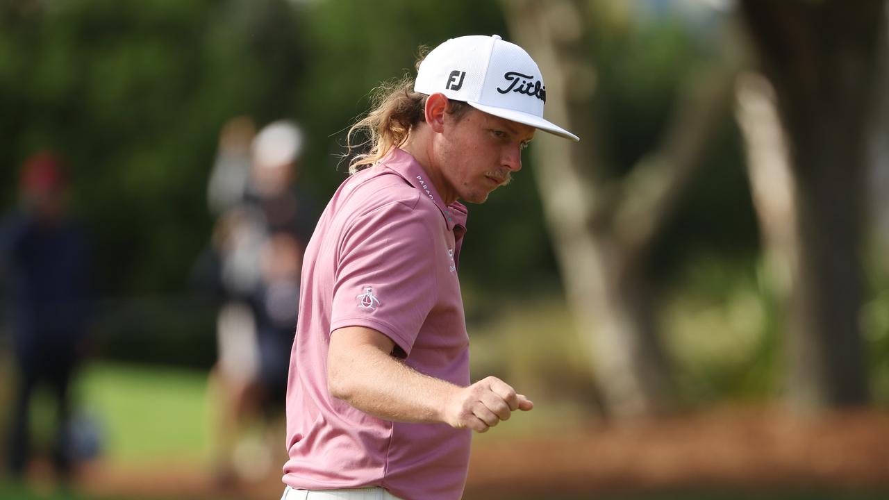 PONTE VEDRA BEACH, FLORIDA - MARCH 14: Cameron Smith of Australia reacts after making birdie on the 13th green during the final round of THE PLAYERS Championship on the Stadium Course at TPC Sawgrass on March 14, 2022 in Ponte Vedra Beach, Florida. (Photo by Patrick Smith/Getty Images)