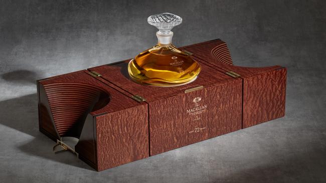 The Macallan 72 Years Old in Lalique in its custom-made display case was on show at Dan Murphy’s Cellar in Prahran, sold for $150,000. Picture: John Short