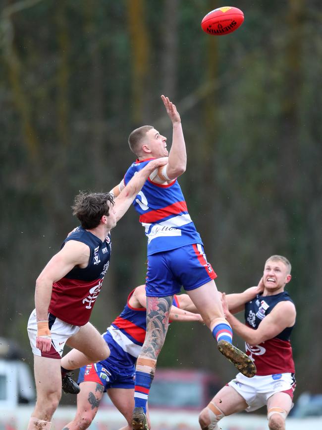 Gisborne’s Jack Scanlon jumps for a tap out.