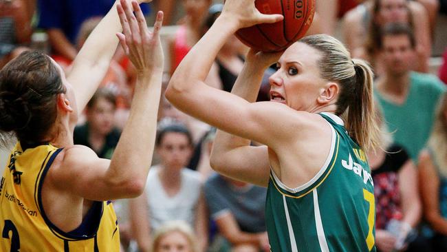 Penny Taylor in action on the court ahead of the Rio Olympic Games. Picture: Colleen Petch