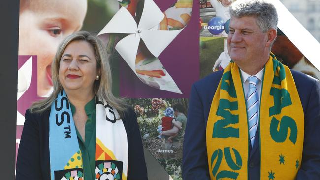 Queensland Premier Annastacia Palaszczuk with Sports Minister Stirling Hinchliffe. Picture: NCA NewsWire/Tertius Pickard