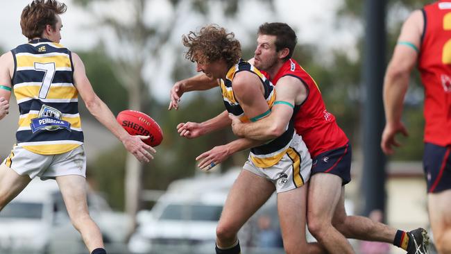 SFL. Sorell V Dodges Ferry. Jordan Young Sorell, Tom Bennett Sorell, Jonathon Bullock Dodges Ferry. Picture: Nikki Davis-Jones