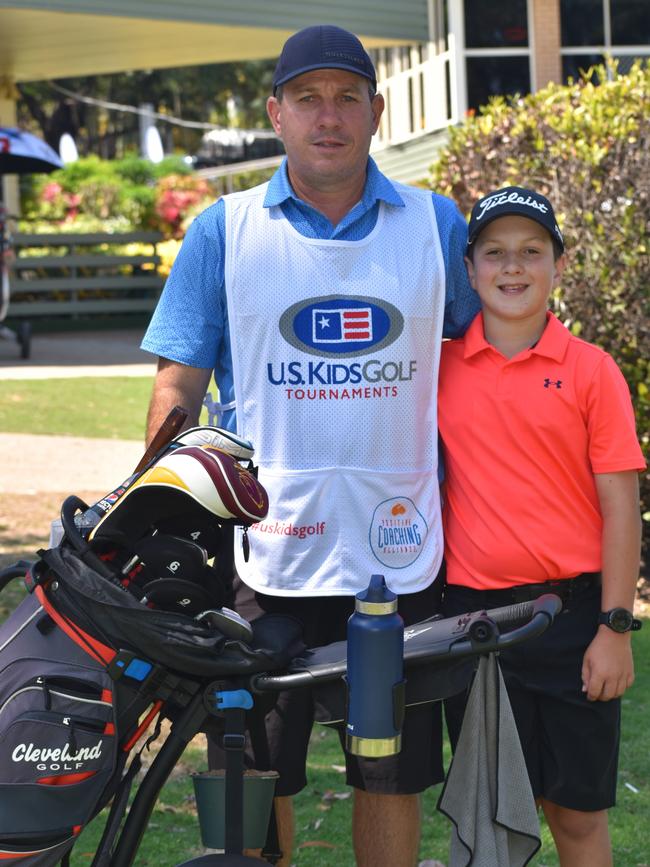 Rod Myles and Jack Myles (boys 11 years) from Tannum Sands at the US Kids Golf Foundation Australian Open at the Rockhampton Golf Club on September 27.