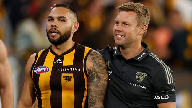 Sam Mitchell has vowed to make Hawthorn a safe place for Indigenous players such as Jarman Impey. Picture: Michael Willson/AFL Photos via Getty Images