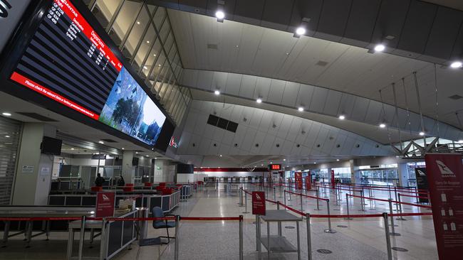 The Qantas Domestic terminal at Melbourne Airport was deserted on Monday. Picture: Getty