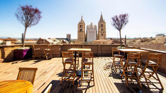 Terrace of the of the Camarote Hotel in Leon, Spain.