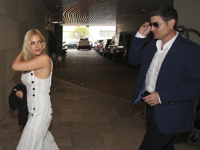 Sophie Monk arrives at QT Bondi with new partner Stu Laundy. Picture: Dylan Robinson