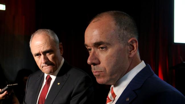 NAB chairman Ken Henry and CEO Andrew Thorburn. Picture: David Geraghty