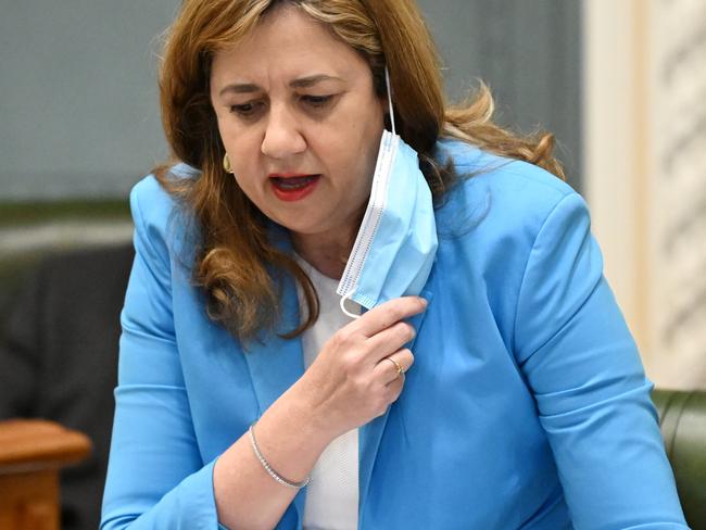 BRISBANE, AUSTRALIA - NewsWire Photos - FEBRUARY 24, 2022.Queensland Premier Annastacia Palaszczuk speaks during Question Time at Parliament House in Brisbane.Picture: NCA NewsWire / Dan Peled