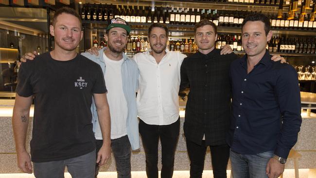 The Collingwood ‘rat pack’ (from left) Ben Johnson, Dane Swan, Dale Thomas, Heath Shaw and Alan Didak. Picture: Michael Klein