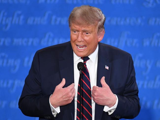 US President Donald Trump makes a point in the first debate. Picture: AFP