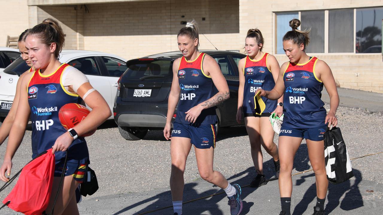 Deni Varnhagen trained with the Crows’ AFLW side on Monday. Picture: Dean Martin