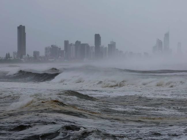 Massive waves formed on the Gold Coast ahead of the expected arrival of Cyclone Alfred. Picture: NewsWire/Tertius Pickard