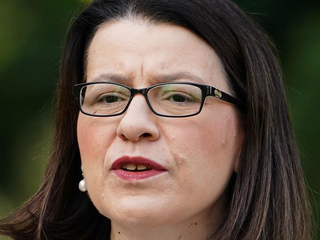 Victorian Minister for Health Jenny Mikakos speaks to the media during a press conference at Parliament House in Melbourne, Sunday, March 29, 2020. (AAP Image/Scott Barbour) NO ARCHIVING