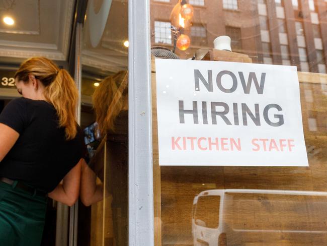 SYDNEY, AUSTRALIA - NewsWire Photos SEPTEMBER 28 2023. GENERIC - signage at a clothing retail store - employment & jobs, staff wanted, position available, workers, in Sydney CBD. Picture: NCA NewsWire / Max Mason-Hubers