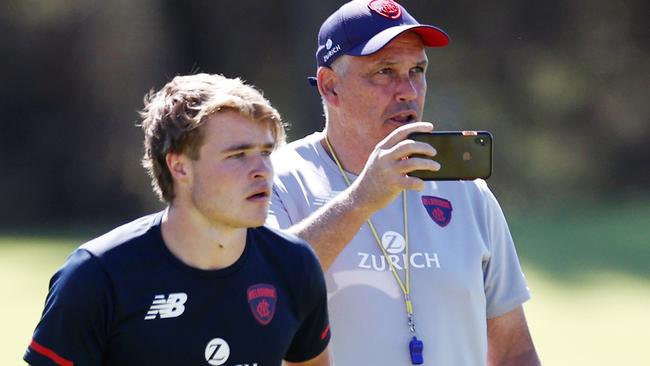 Mark Williams at Melbourne training at Joondalup in Perth on Wednesday. The assistant coach is known for using innovative techniques to improve players. Picture: Michael Klein