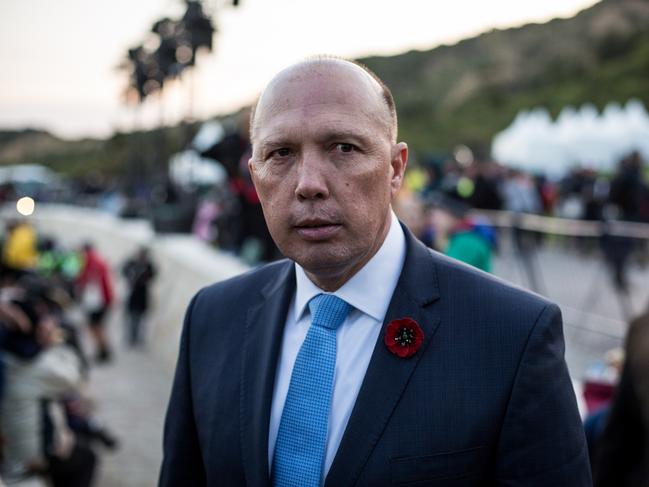 Home Affairs Minister Peter Dutton at the dawn service at Gallipoli. Picture: Franck Bessiere