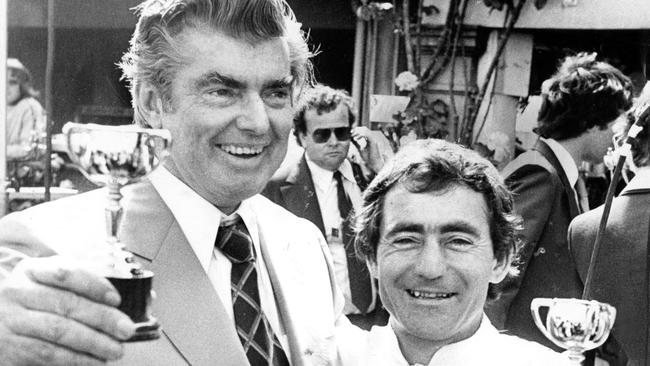 Bart Cummings and Harry White after Hyperno won the 1979 Melbourne Cup.