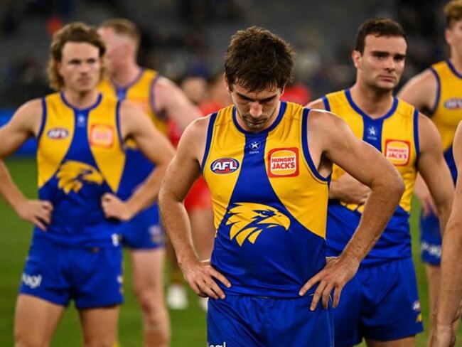 PERTH, AUSTRALIA - MAY 12: Andrew Gaff of the Eagles looks dejected after a loss during the 2023 AFL Round 09 match between the West Coast Eagles and the Gold Coast Suns at Optus Stadium on May 12, 2023 in Perth, Australia. (Photo by Daniel Carson/AFL Photos via Getty Images)